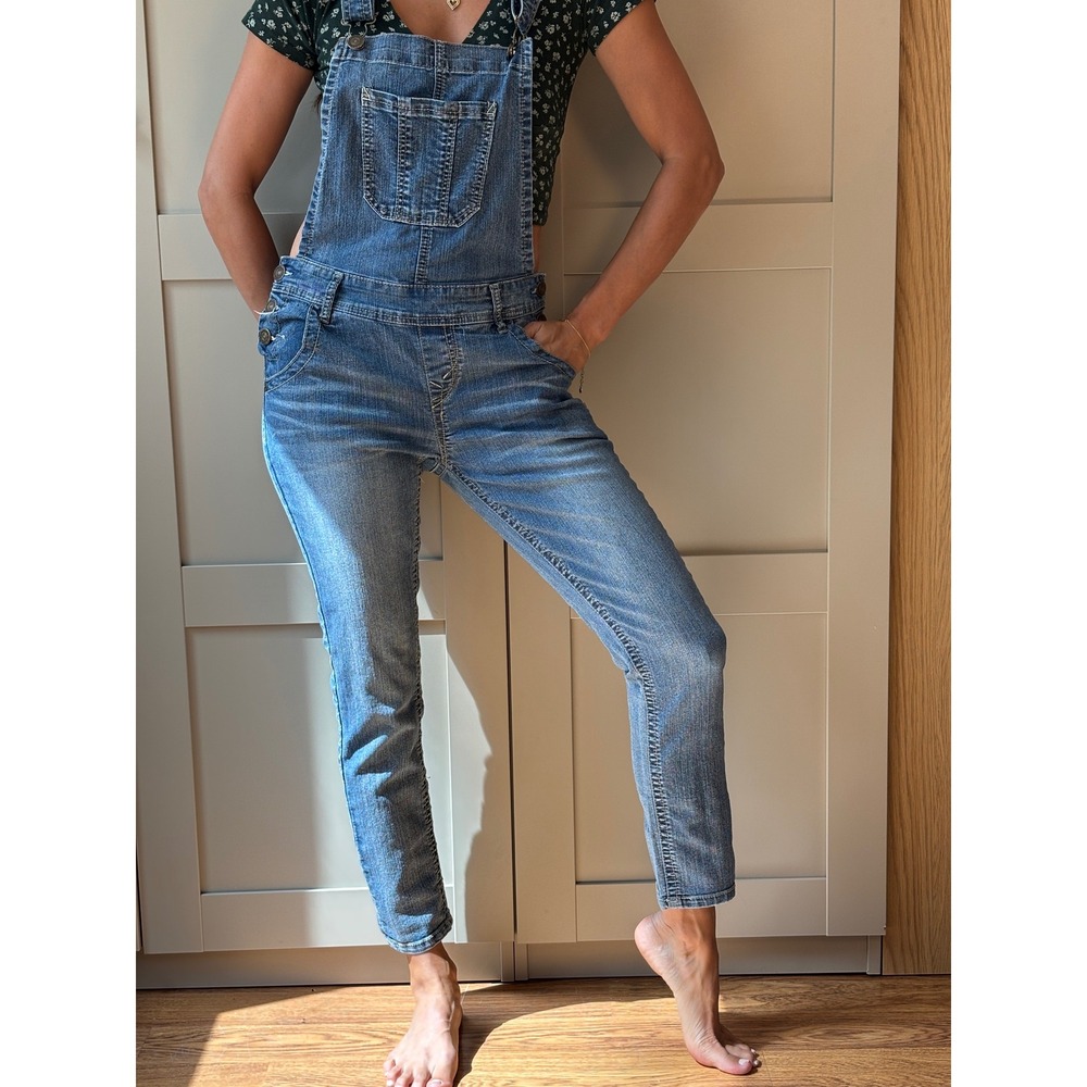 WallFlower Womens Denim Overalls Medium Wash Skinny Leg Stretch Size S